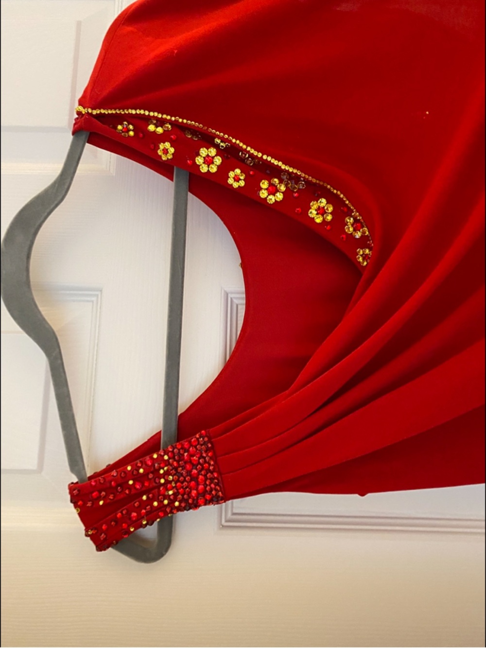 Swarovski Crystal Red Cape Dress with Pleated Shoulder - Picture 4 of 8